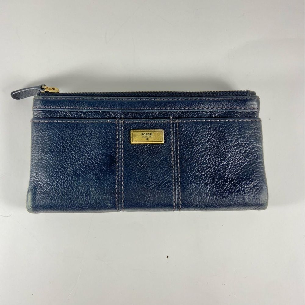 FOSSIL Ella vintage black leather bi-fold wallet with brass hardware y2k 90s